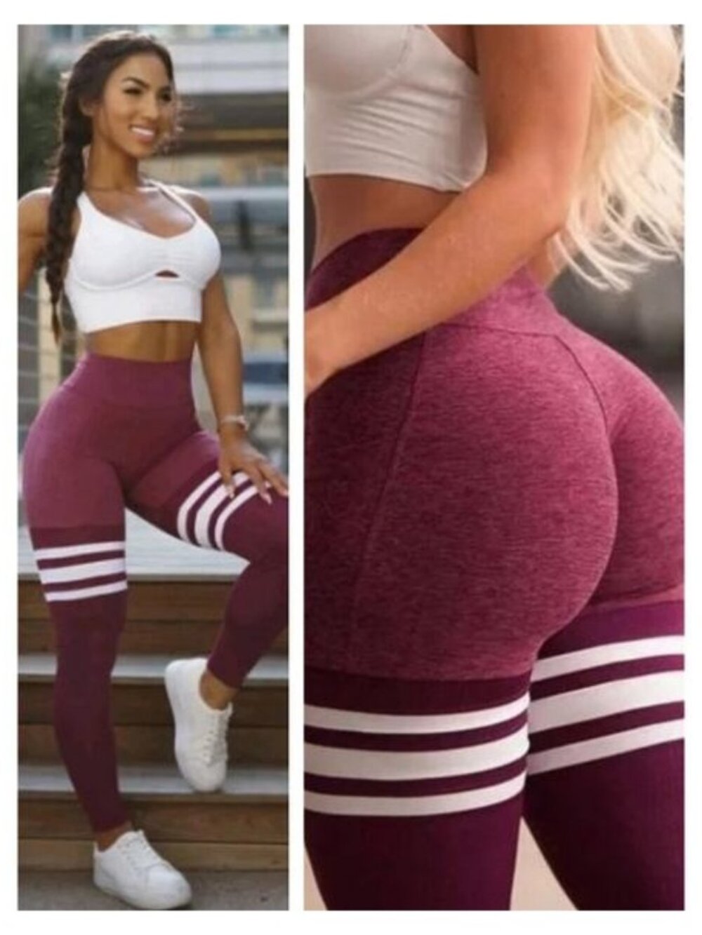 BOMBSHELL Sportswear Pocket Thigh High Legging Heather Burgundy Rose Size XS